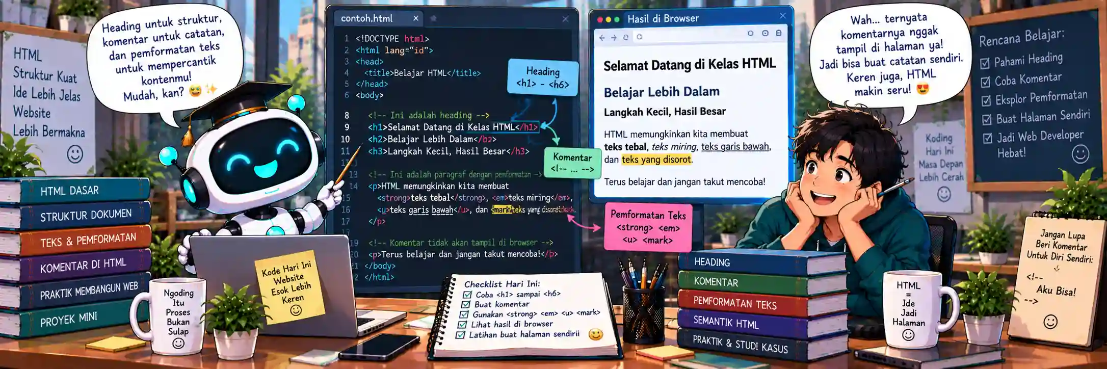 Pemrograman Web 1: Implementasi Heading, Komentar, dan Pemformatan Teks dalam HTML